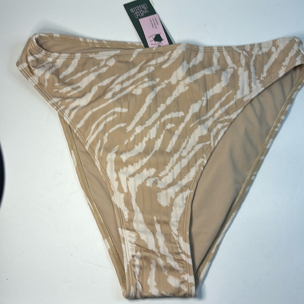 Tan and white animal print bikini bottom